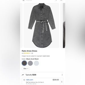 BNWT Rails Ames dress XL size black acid washed denim